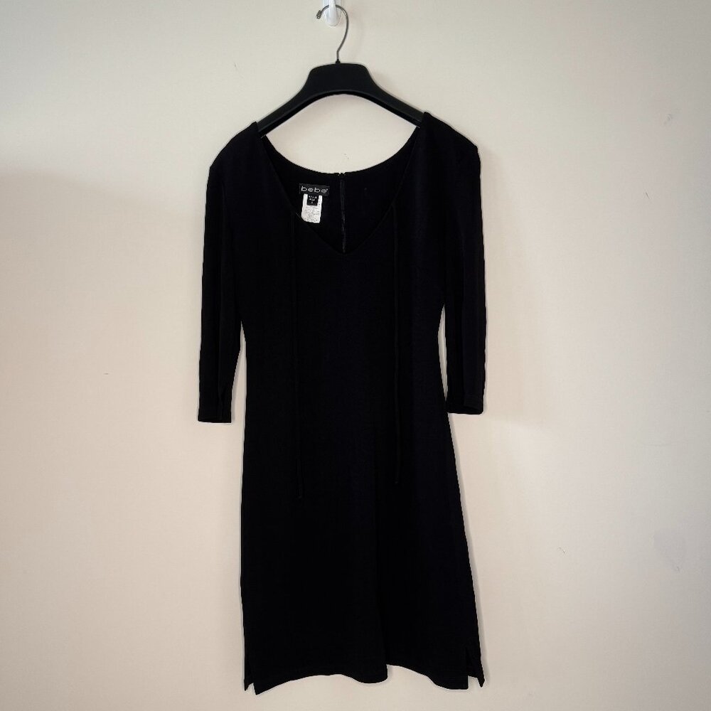 bebe Black V-Neck Dress with Adjustable String Tie Size S